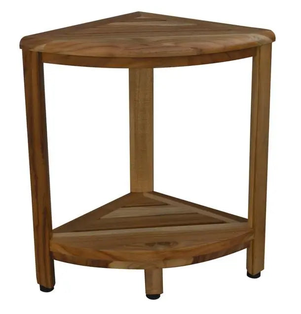 17" Brown Teak Corner Shower Bench With Shelf Homeroots Bed & Bath