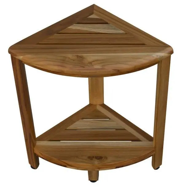 17" Brown Teak Corner Shower Bench With Shelf Homeroots Bed & Bath