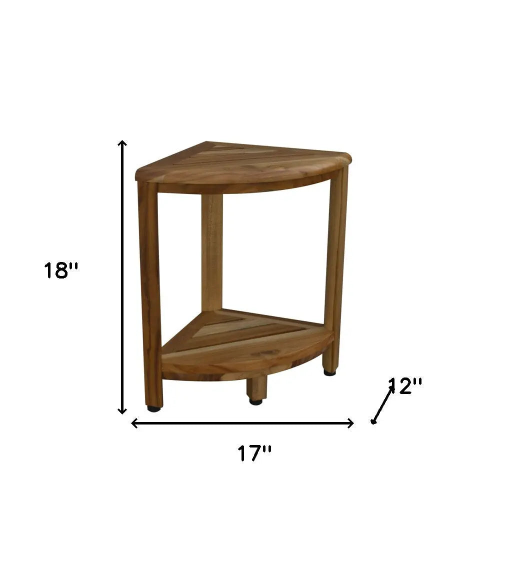 17" Brown Teak Corner Shower Bench With Shelf Homeroots Bed & Bath