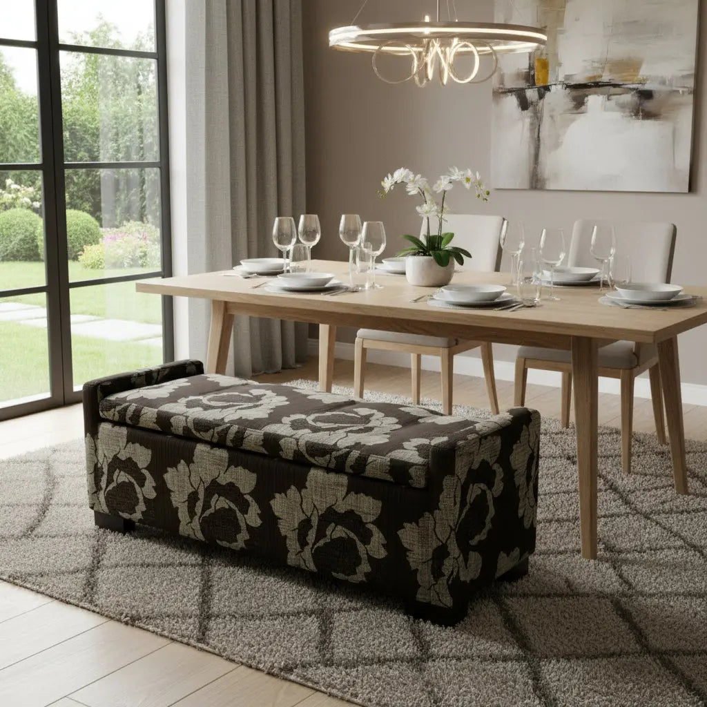 17" Brown and Champagne Solid Wood Upholstered Dining Bench Homeroots Living Room