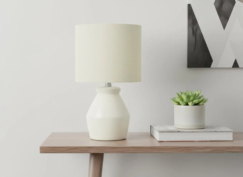 17" Cream Ceramic Geometric Table Lamp With Cream Drum Shade Homeroots Lighting