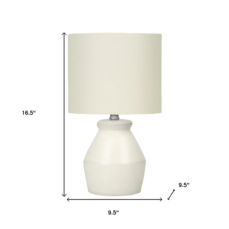 17" Cream Ceramic Geometric Table Lamp With Cream Drum Shade Homeroots Lighting