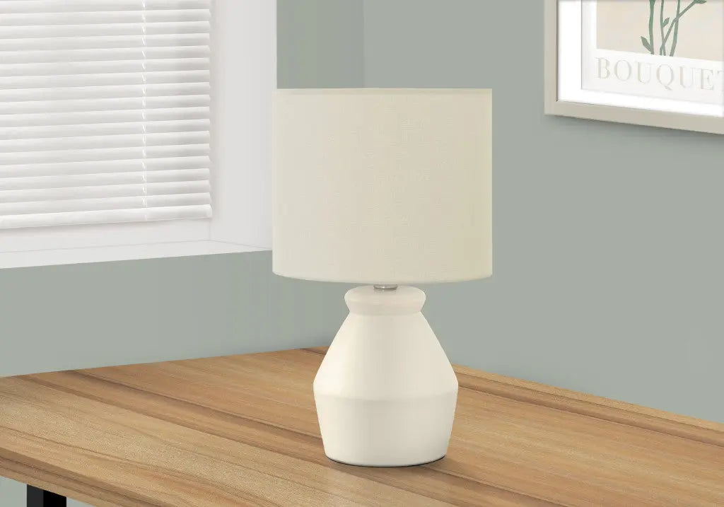 17" Cream Ceramic Geometric Table Lamp With Cream Drum Shade Homeroots Lighting