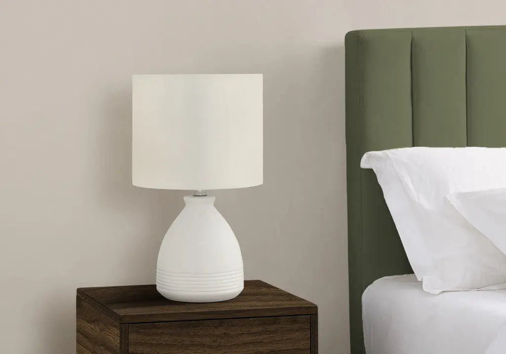 17" Cream Ceramic Round Table Lamp With Cream Drum Shade Homeroots Lighting