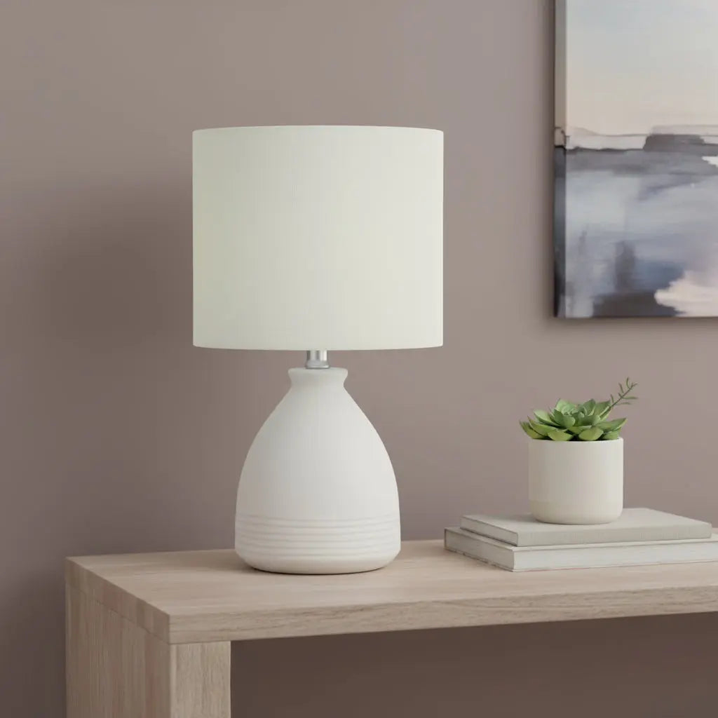 17" Cream Ceramic Round Table Lamp With Cream Drum Shade Homeroots Lighting
