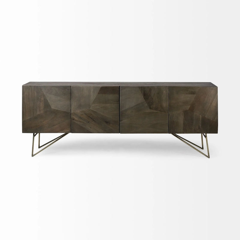 17" Dark Brown Solid Wood Sideboard with Four Doors Homeroots Kitchen & Dining