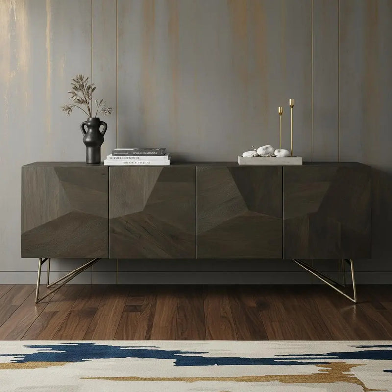 17" Dark Brown Solid Wood Sideboard with Four Doors Homeroots Kitchen & Dining