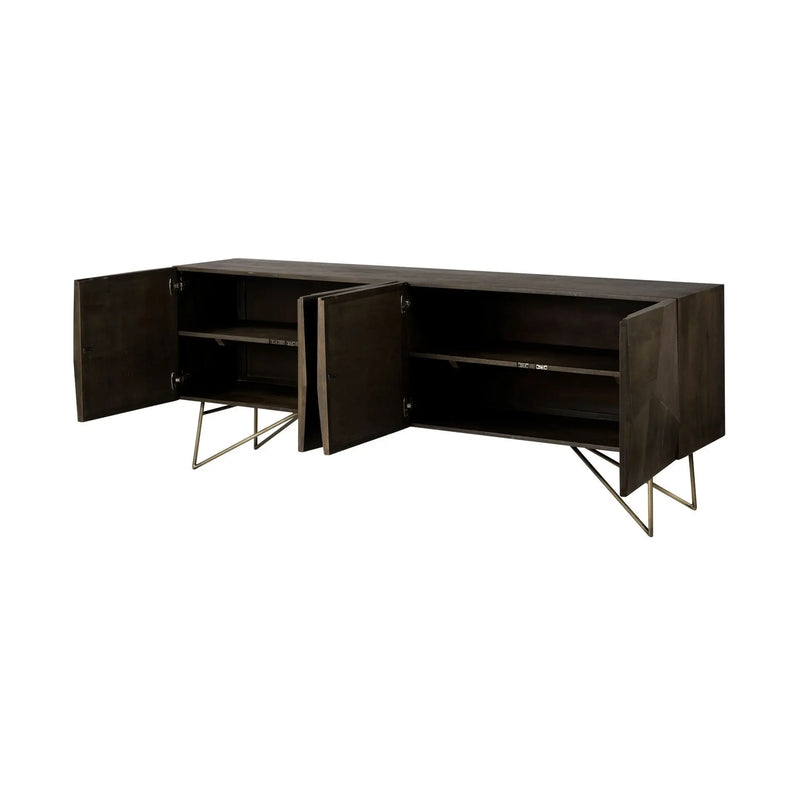 17" Dark Brown Solid Wood Sideboard with Four Doors Homeroots Kitchen & Dining