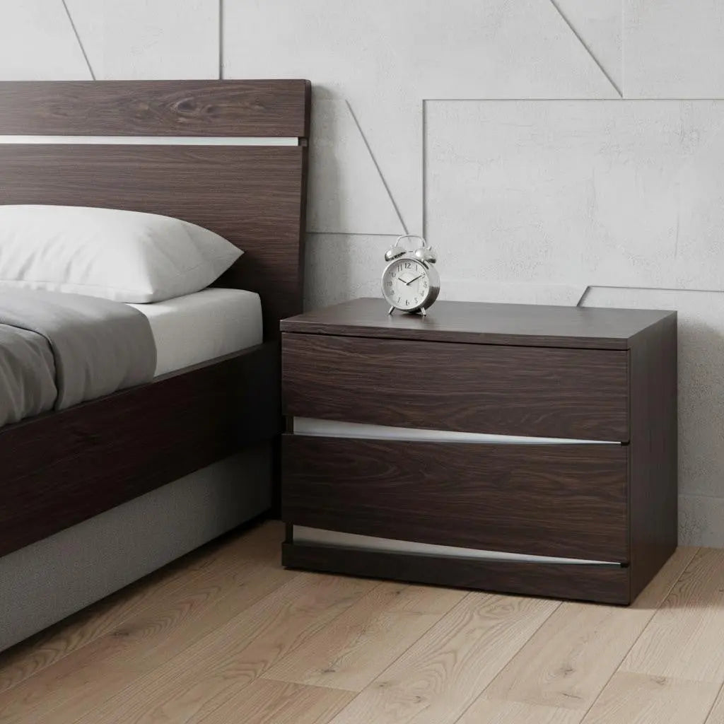 17" Dark Brown Two Drawers Manufactured Wood Mirrored Nightstand Homeroots Bed & Bath