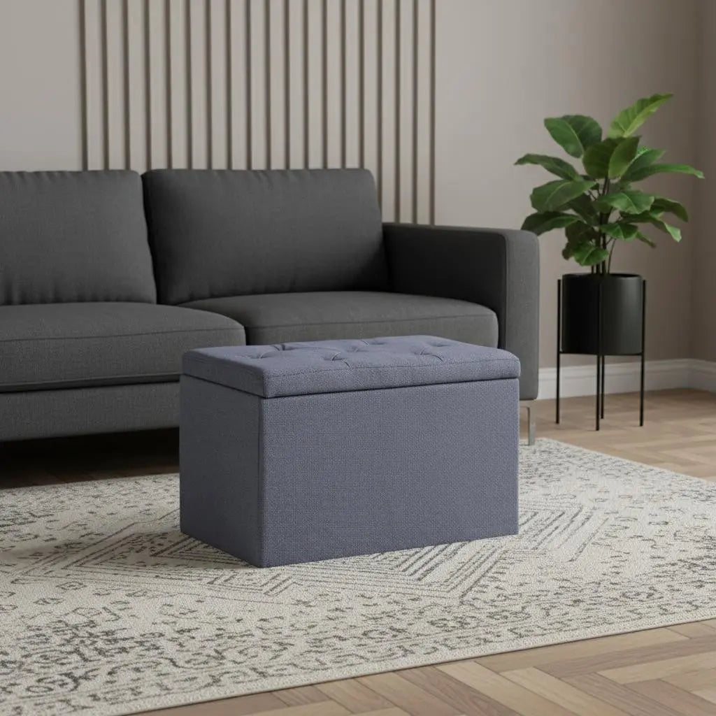 17" Dark Gray Linen Tufted Storage Ottoman Homeroots Living Room
