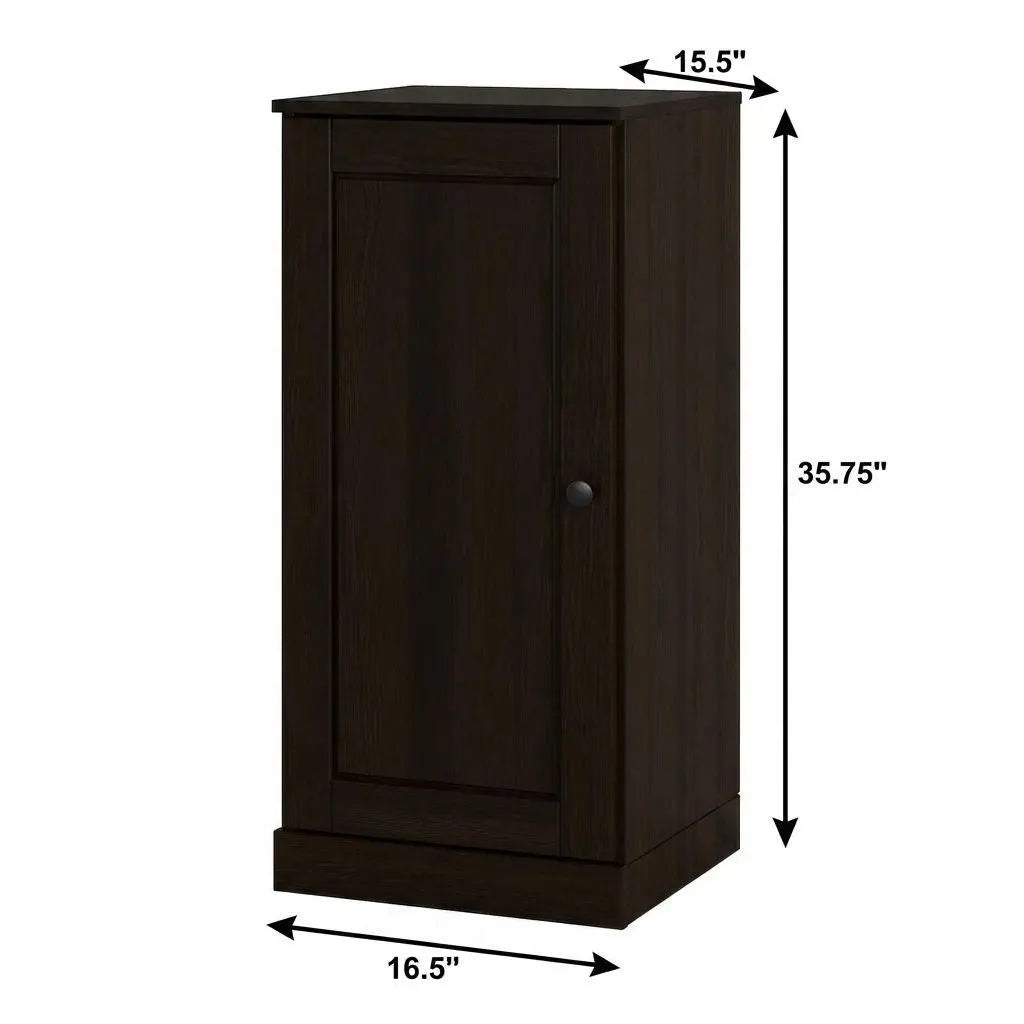 17" Espresso Solid Wood Free Standing Single Door Linen Cabinet Homeroots Organization