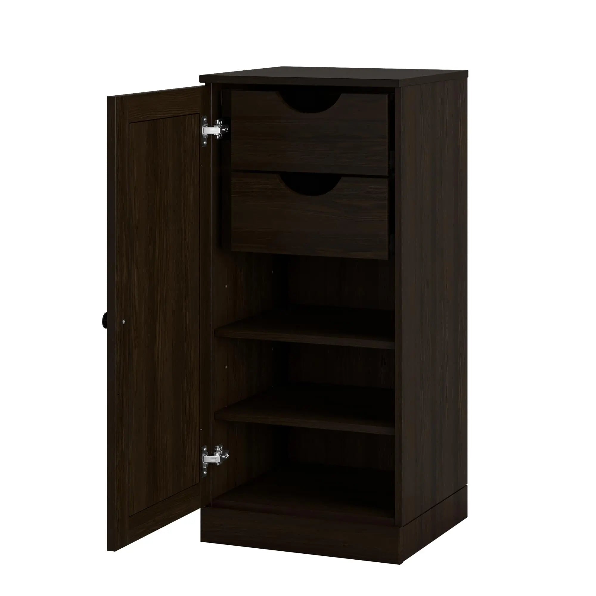17" Espresso Solid Wood Free Standing Single Door Linen Cabinet Homeroots Organization