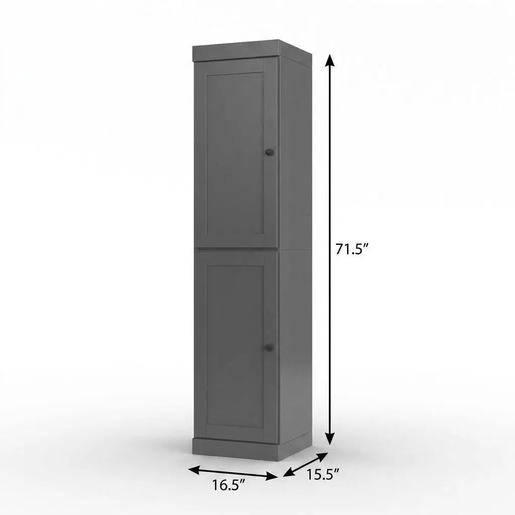 17" Gray Solid Wood Free Standing Double Door Linen Cabinet Homeroots Organization