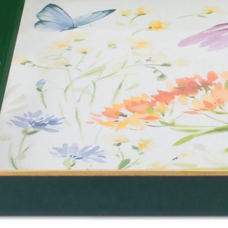 17" Green And White Watercolor Floral Serving Tray With Handles Homeroots Kitchen & Dining