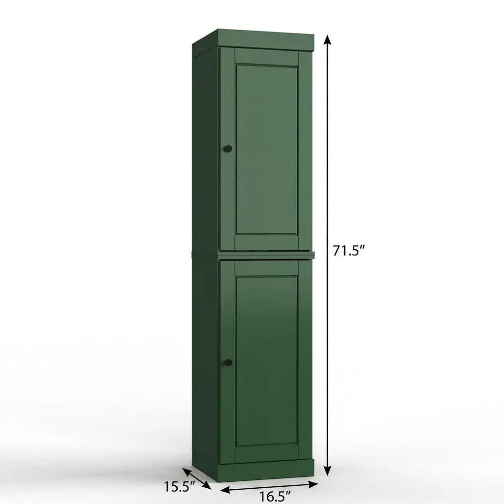 17" Green Solid Wood Free Standing Double Door Linen Cabinet Homeroots Organization