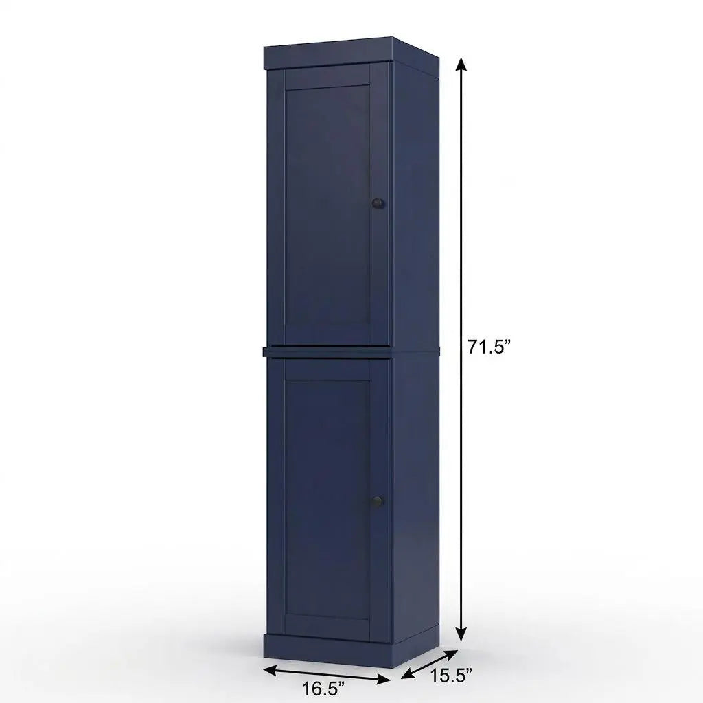 17" Navy Blue Solid Wood Free Standing Double Door Linen Cabinet Homeroots Organization