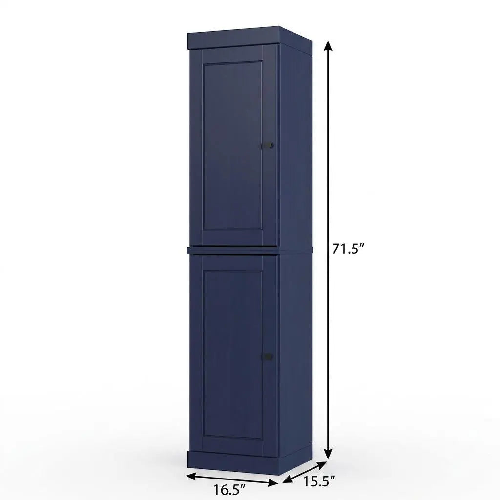 17" Navy Blue Solid Wood Free Standing Double Door Linen Cabinet Homeroots Organization