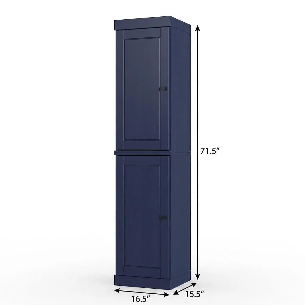 17" Navy Blue Solid Wood Free Standing Double Door Linen Cabinet Homeroots Organization