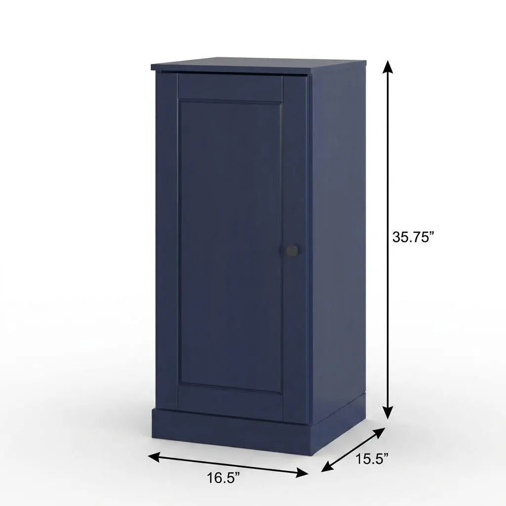 17" Navy Blue Solid Wood Free Standing Single Door Linen Cabinet Homeroots Organization