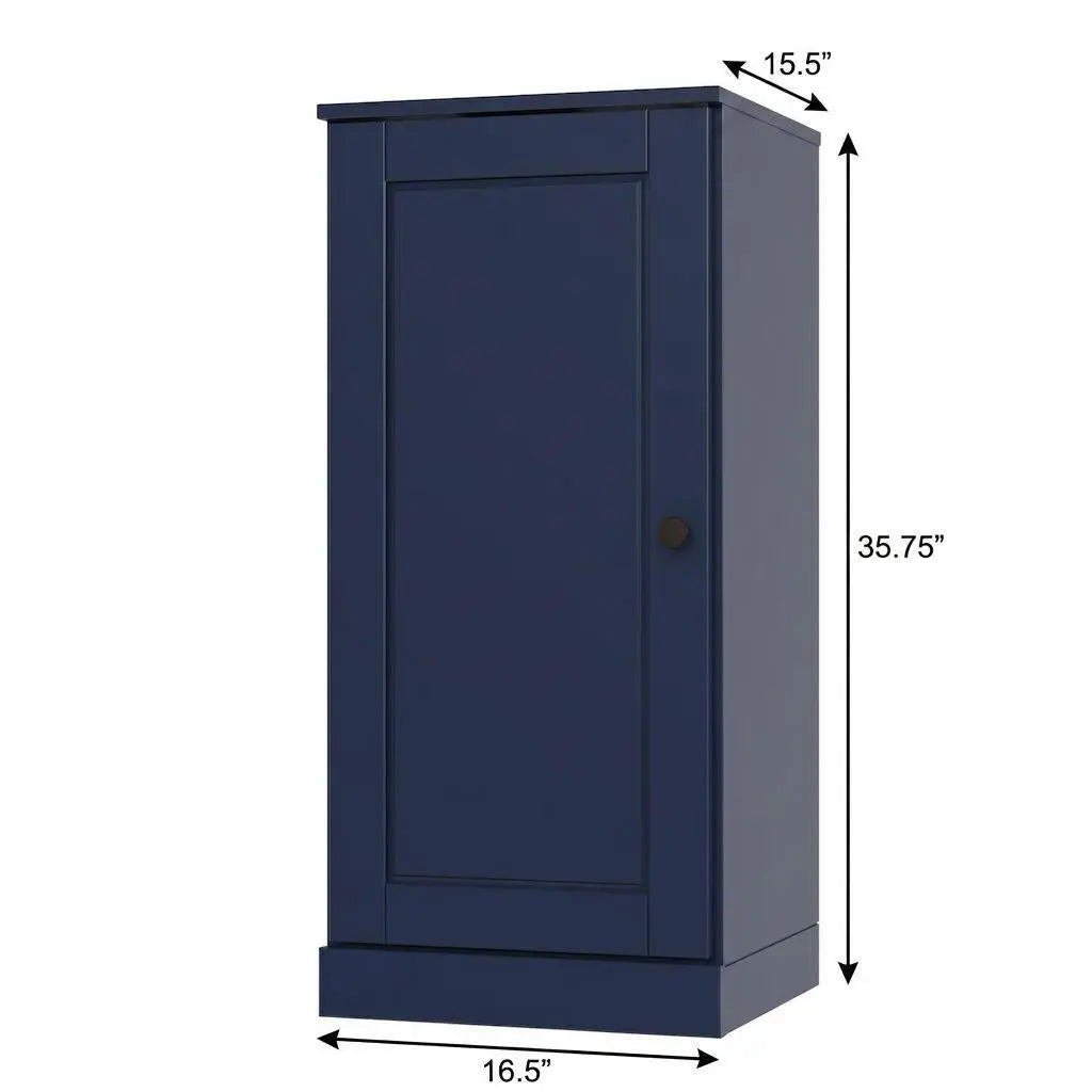 17" Navy Blue Solid Wood Free Standing Single Door Linen Cabinet Homeroots Organization