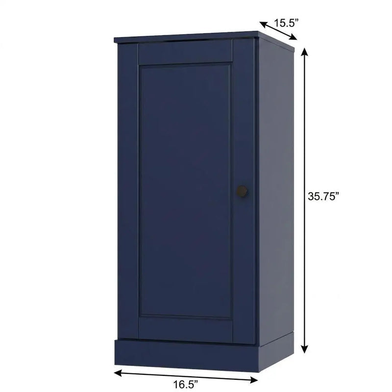 17" Navy Blue Solid Wood Free Standing Single Door Linen Cabinet Homeroots Organization