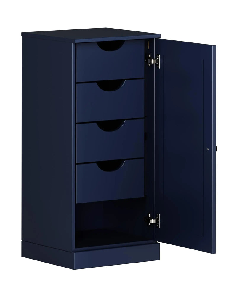 17" Navy Blue Solid Wood Free Standing Single Door Linen Cabinet Homeroots Organization