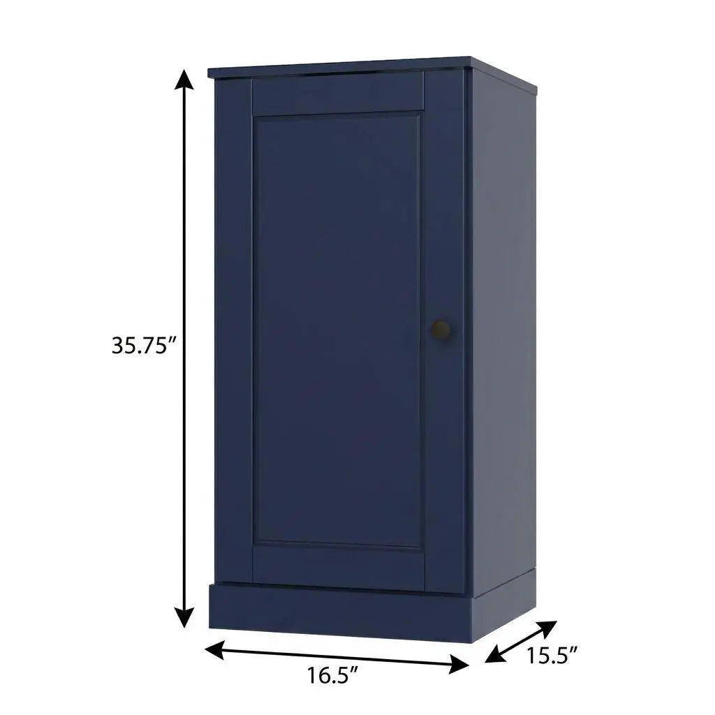 17" Navy Blue Solid Wood Free Standing Single Door Linen Cabinet Homeroots Organization