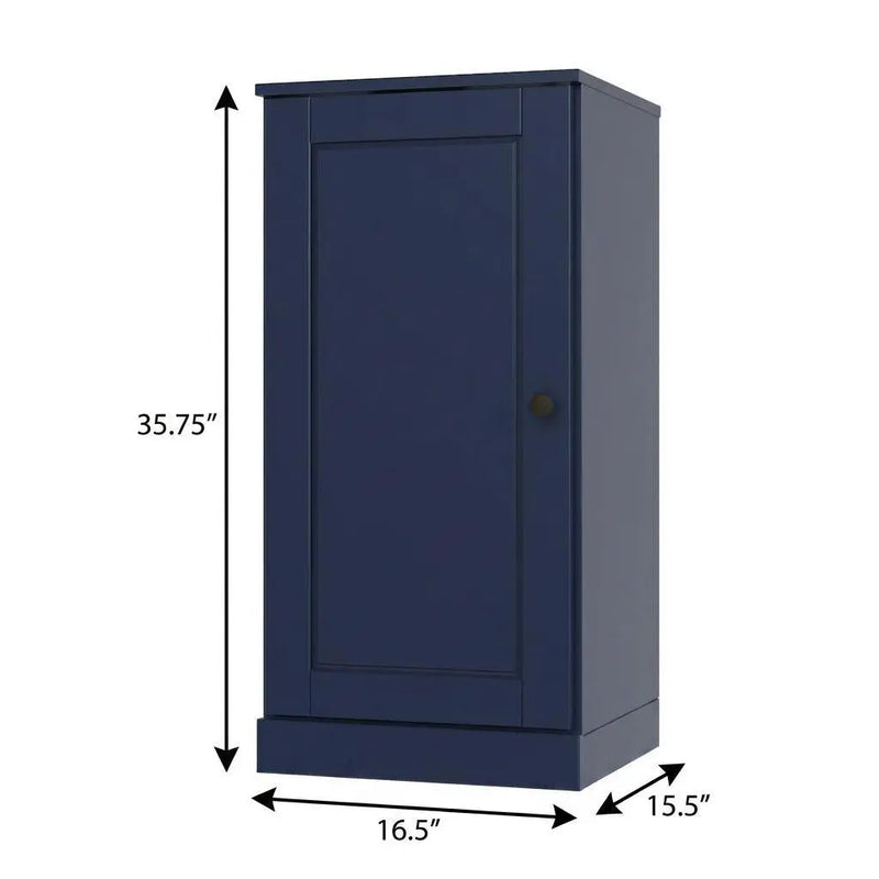 17" Navy Blue Solid Wood Free Standing Single Door Linen Cabinet Homeroots Organization