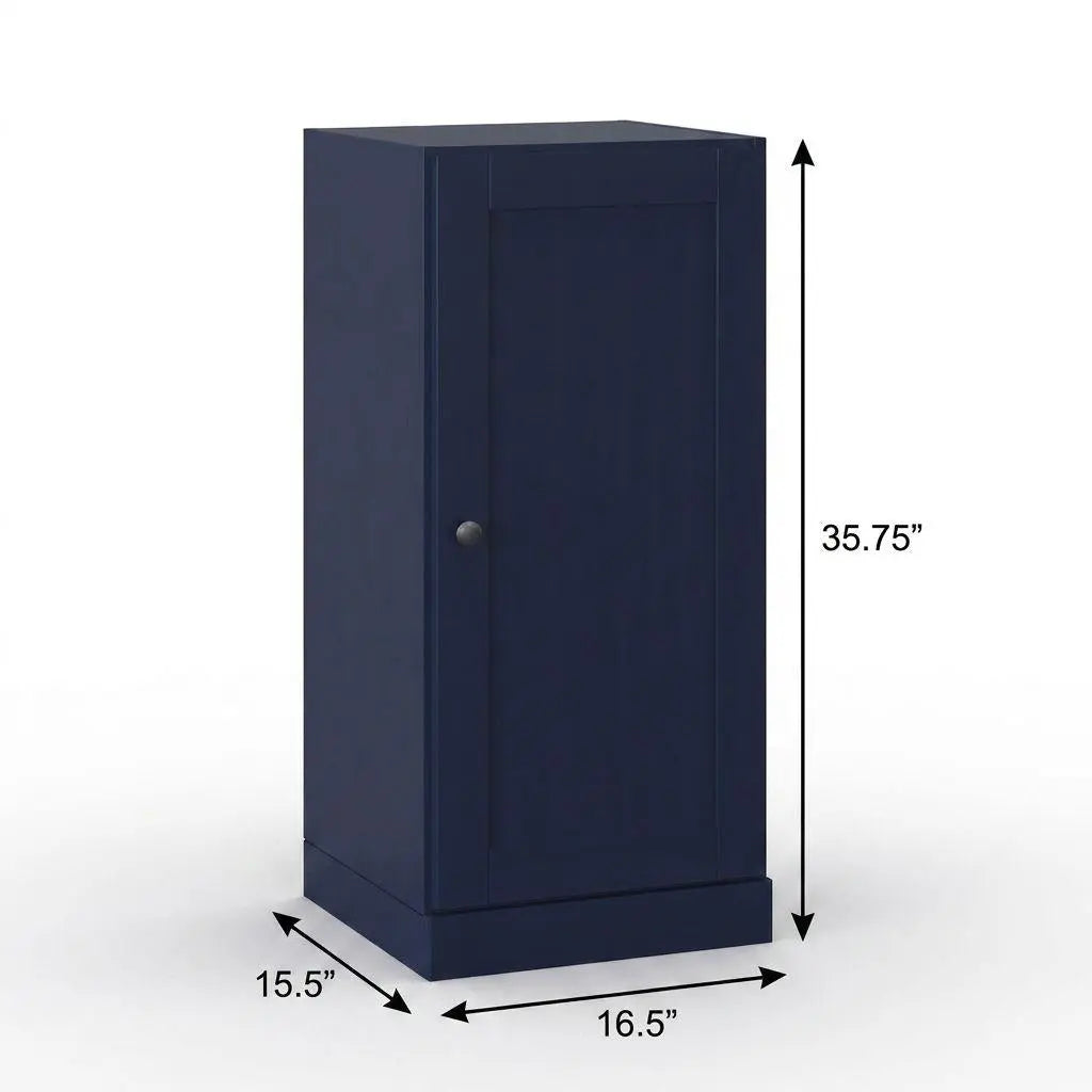 17" Navy Blue Solid Wood Free Standing Single Door Linen Cabinet Homeroots Organization
