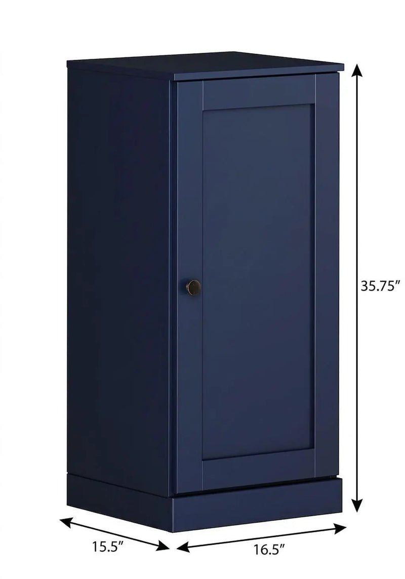 17" Navy Blue Solid Wood Free Standing Single Door Linen Cabinet Homeroots Organization