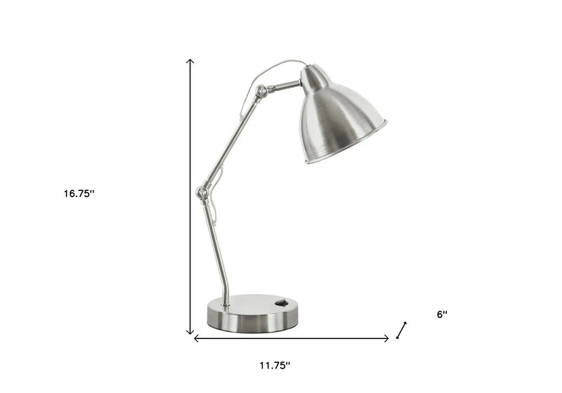 17" Nickel Metal Round USB Table Lamp With Nickel Dome Shade Homeroots Lighting