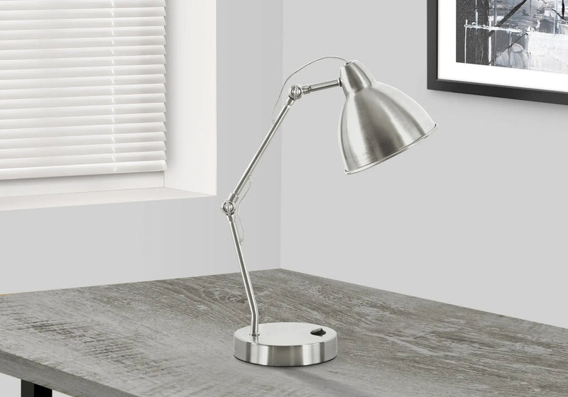 17" Nickel Metal Round USB Table Lamp With Nickel Dome Shade Homeroots Lighting