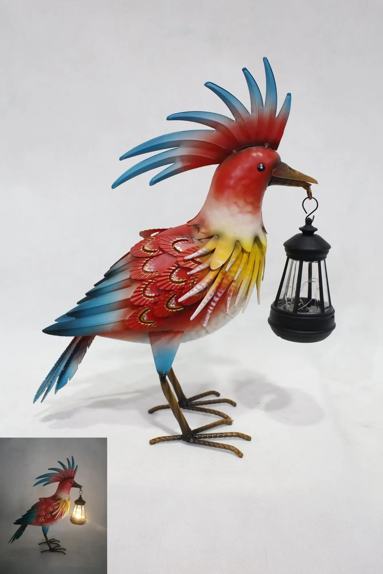 17" Red Blue And Yellow Metal LED lights Birds Garden Accents Accessories Homeroots Outdoor