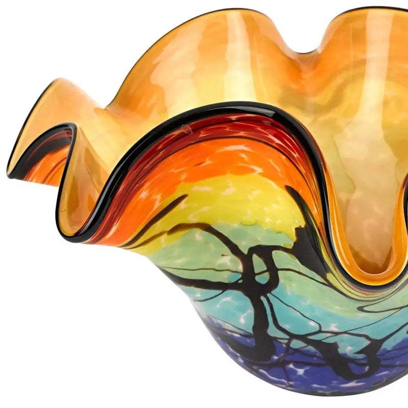 17" Red Yellow and Green Wavy Glass Centerpiece Bowl Homeroots Kitchen & Dining