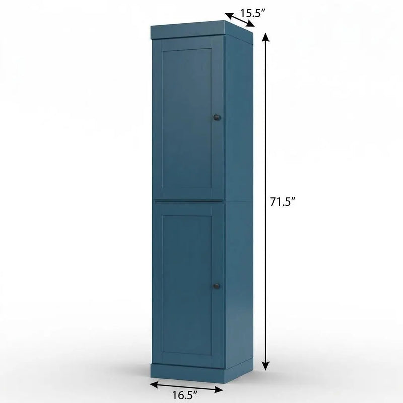 17" Teal Blue Solid Wood Free Standing Double Door Linen Cabinet Homeroots Organization