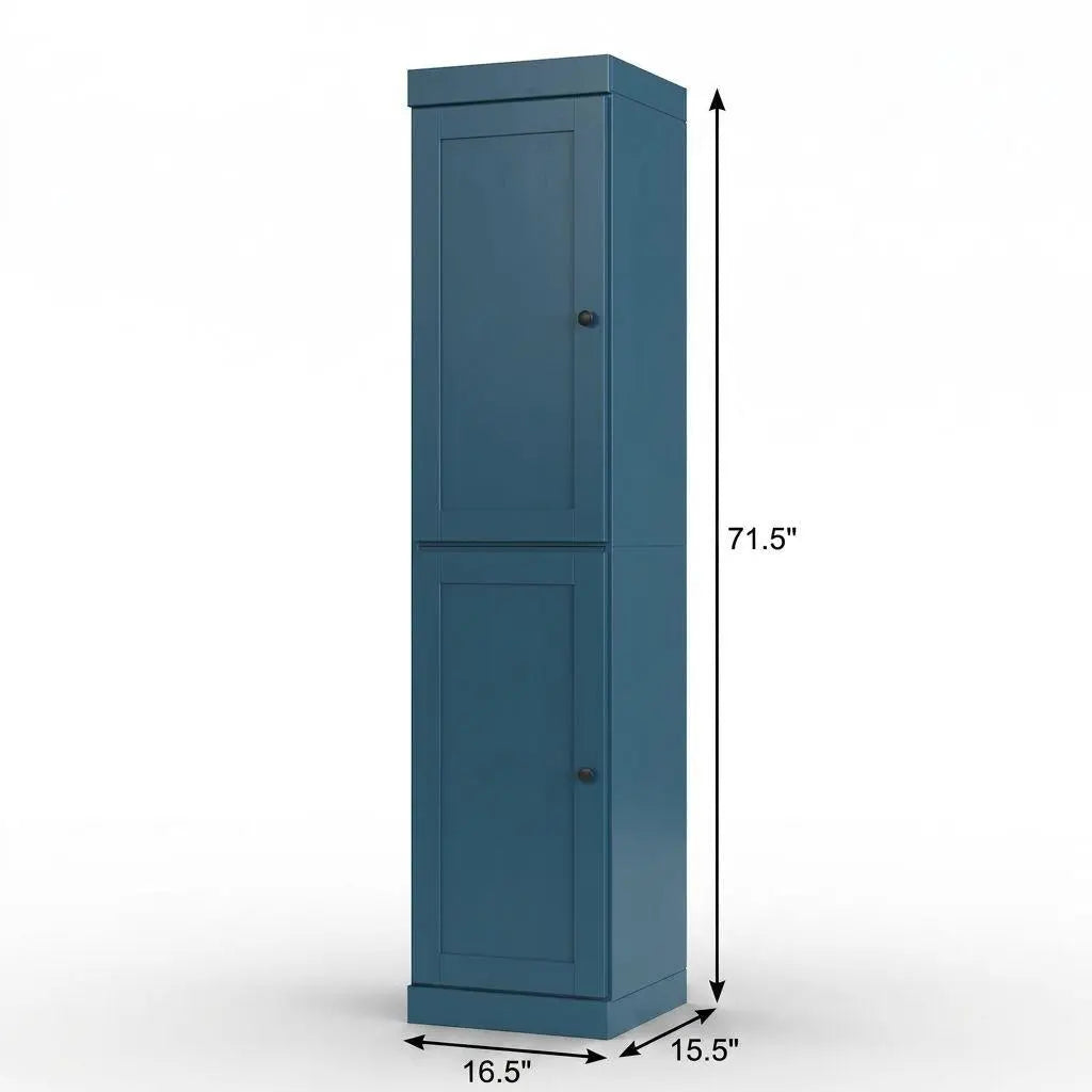 17" Teal Blue Solid Wood Free Standing Double Door Linen Cabinet Homeroots Organization