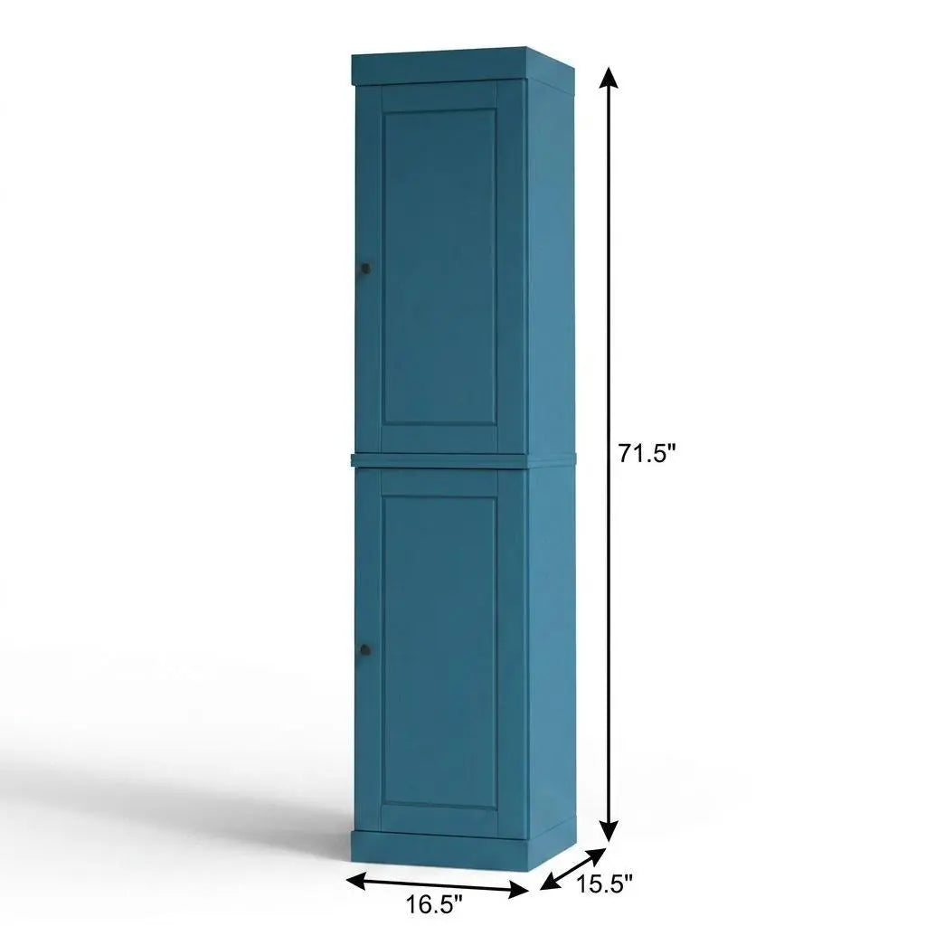 17" Teal Blue Solid Wood Free Standing Double Door Linen Cabinet Homeroots Organization