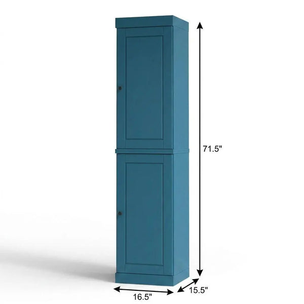 17" Teal Blue Solid Wood Free Standing Double Door Linen Cabinet Homeroots Organization