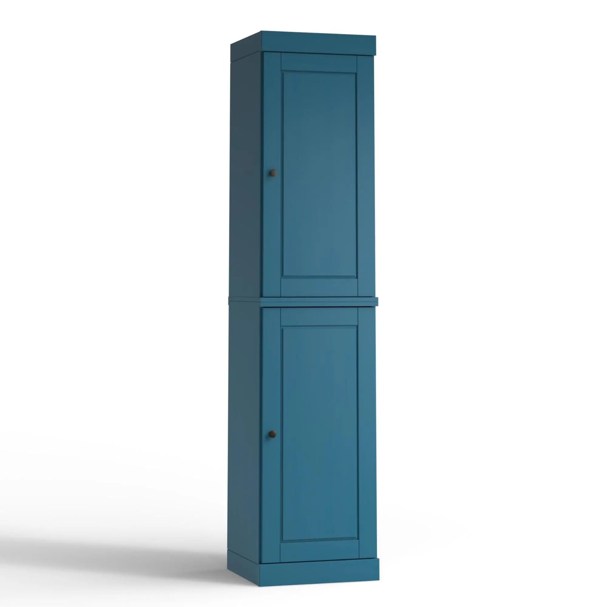 17" Teal Blue Solid Wood Free Standing Double Door Linen Cabinet Homeroots Organization