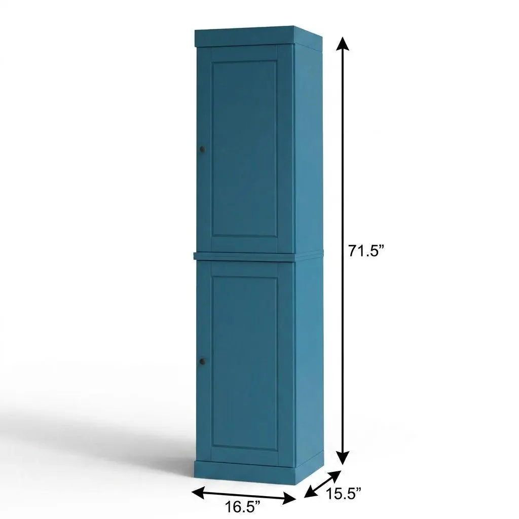 17" Teal Blue Solid Wood Free Standing Double Door Linen Cabinet Homeroots Organization
