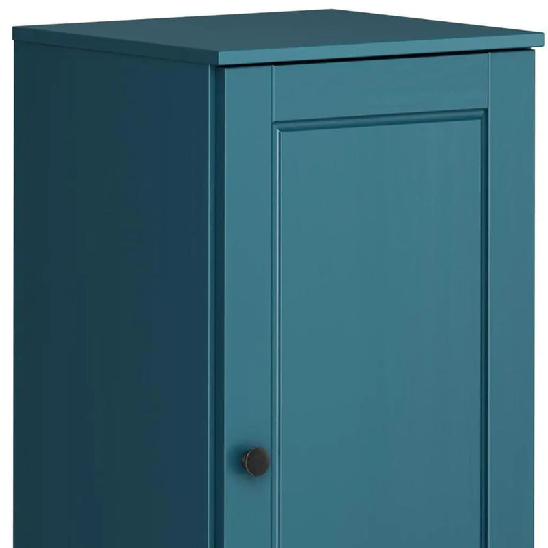17" Teal Blue Solid Wood Free Standing Single Door Linen Cabinet Homeroots Organization