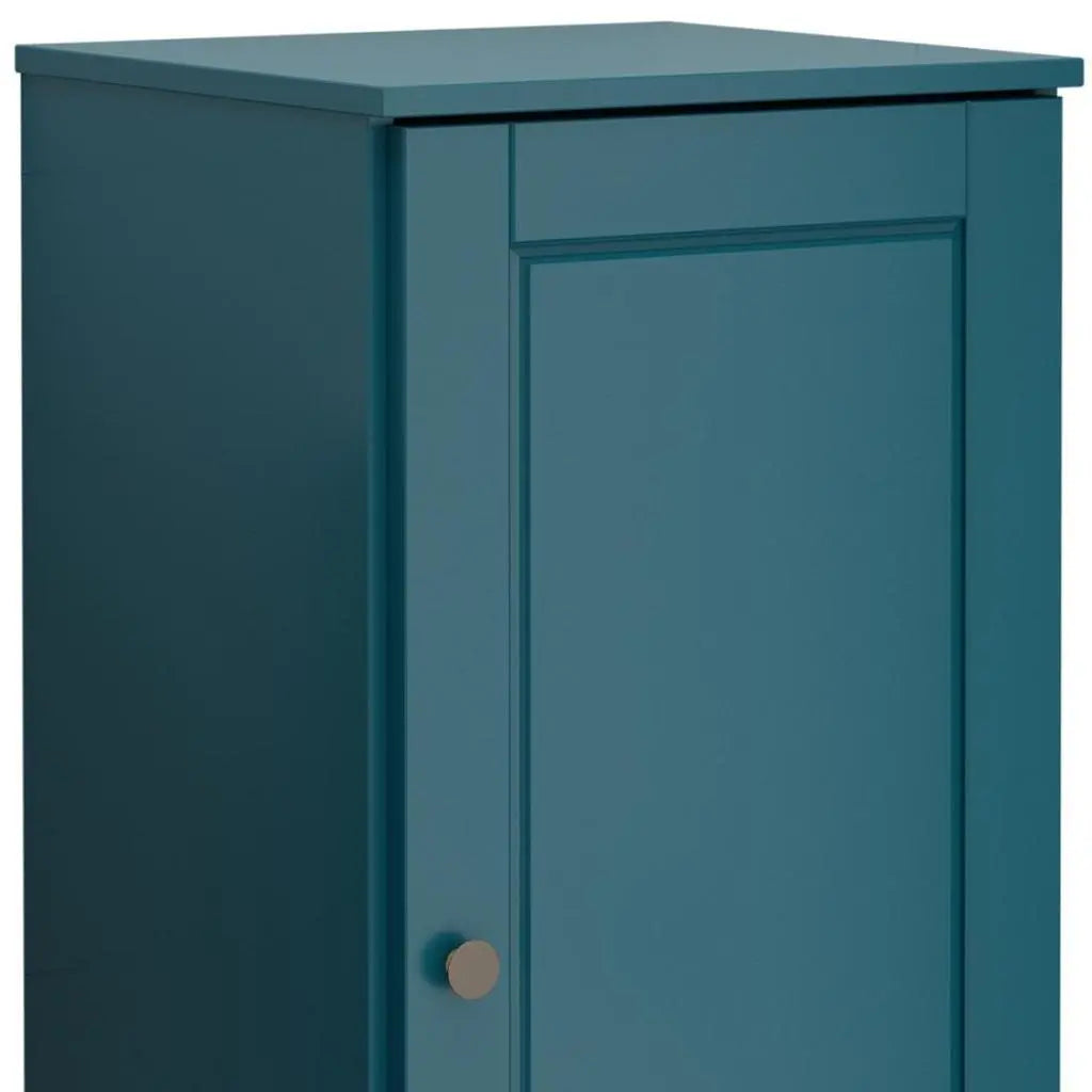 17" Teal Blue Solid Wood Free Standing Single Door Linen Cabinet Homeroots Organization