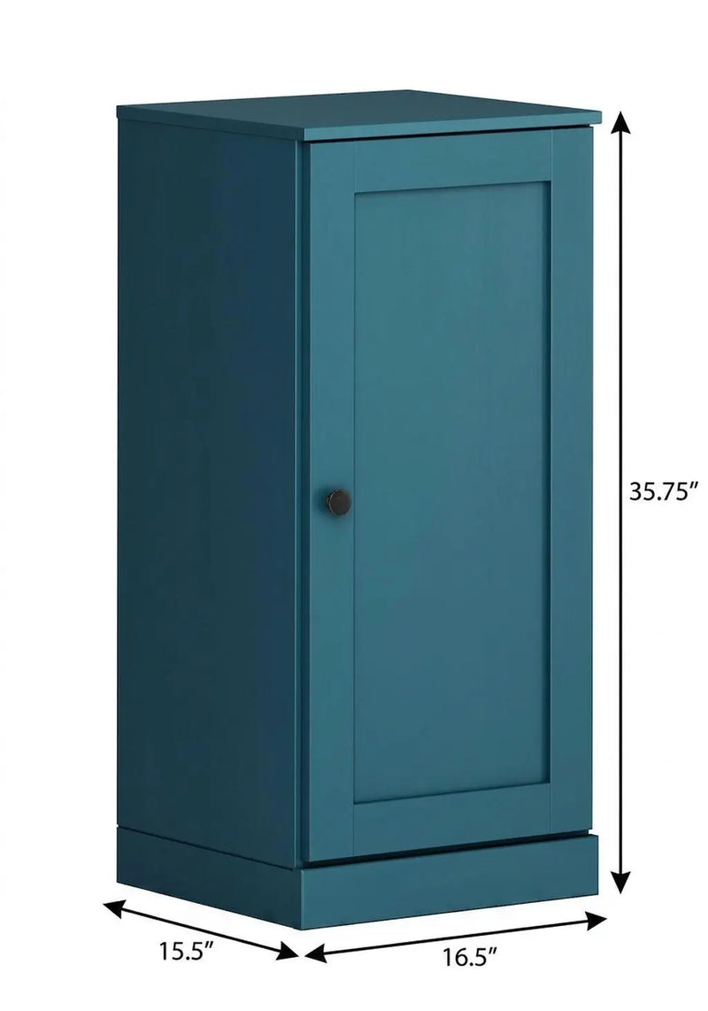 17" Teal Blue Solid Wood Free Standing Single Door Linen Cabinet Homeroots Organization