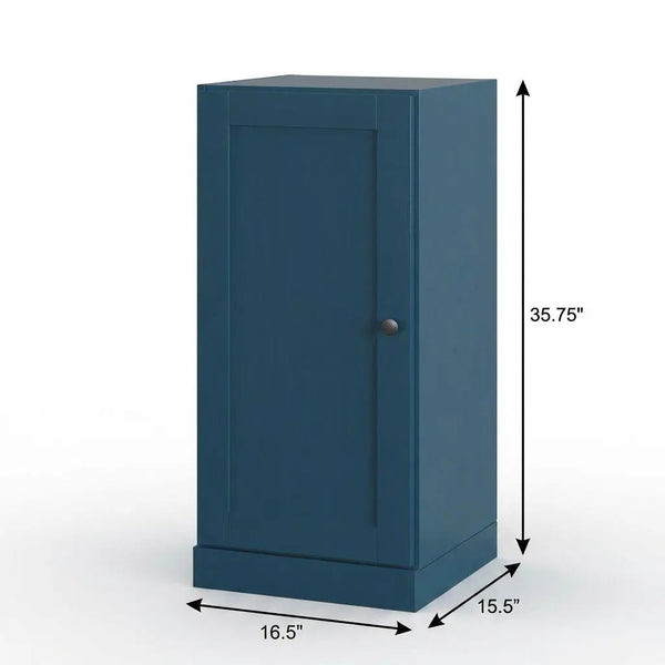 17" Teal Blue Solid Wood Free Standing Single Door Linen Cabinet Homeroots Organization