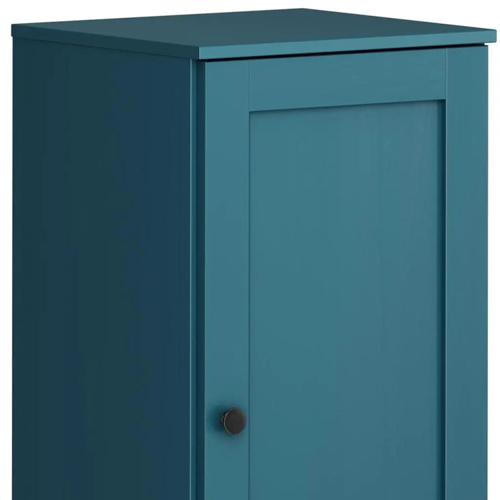 17" Teal Blue Solid Wood Free Standing Single Door Linen Cabinet Homeroots Organization