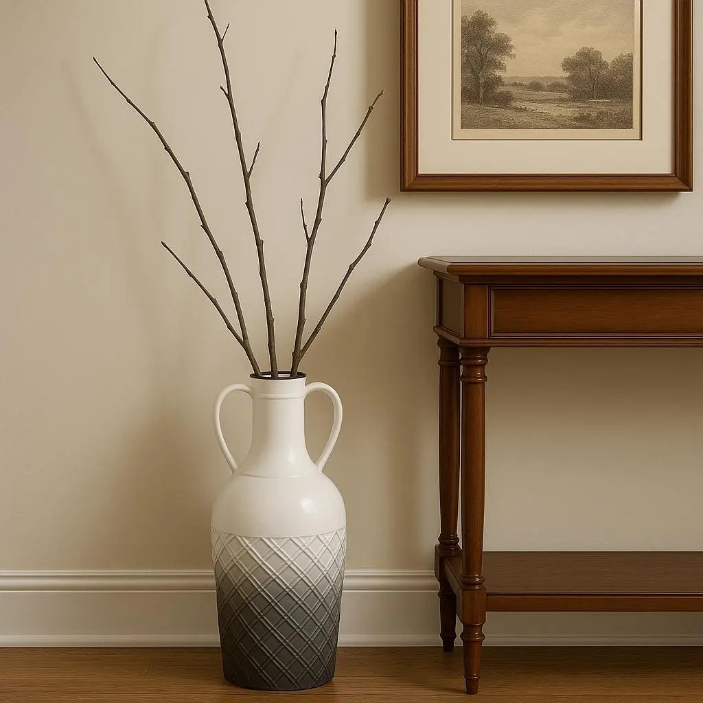 17" White And Gray Ombre Metal Cylinder Floor Vase Homeroots Home Decor