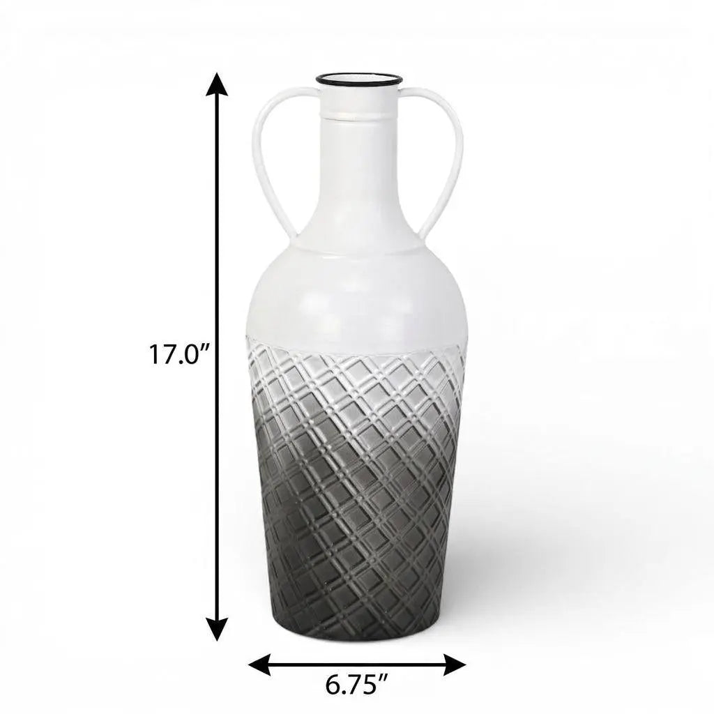 17" White And Gray Ombre Metal Cylinder Floor Vase Homeroots Home Decor
