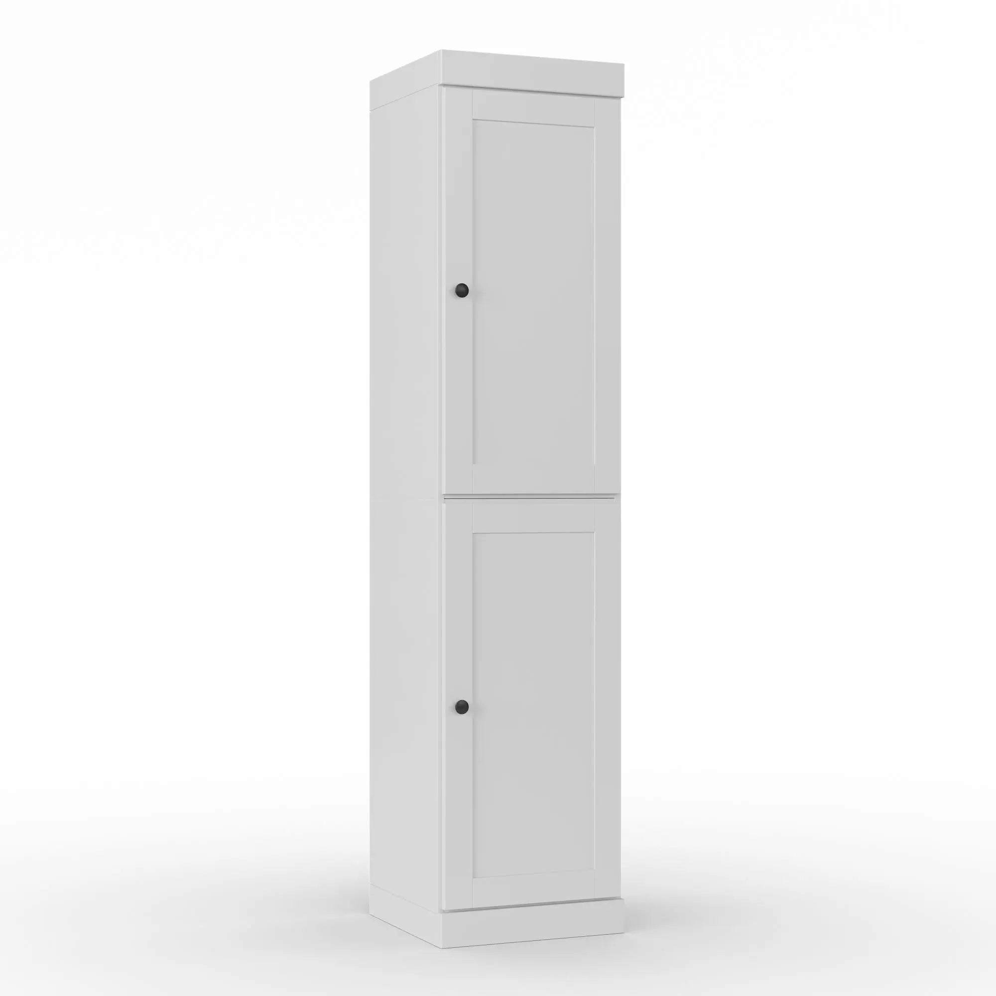 17" White Solid Wood Free Standing Double Door Linen Cabinet Homeroots Organization