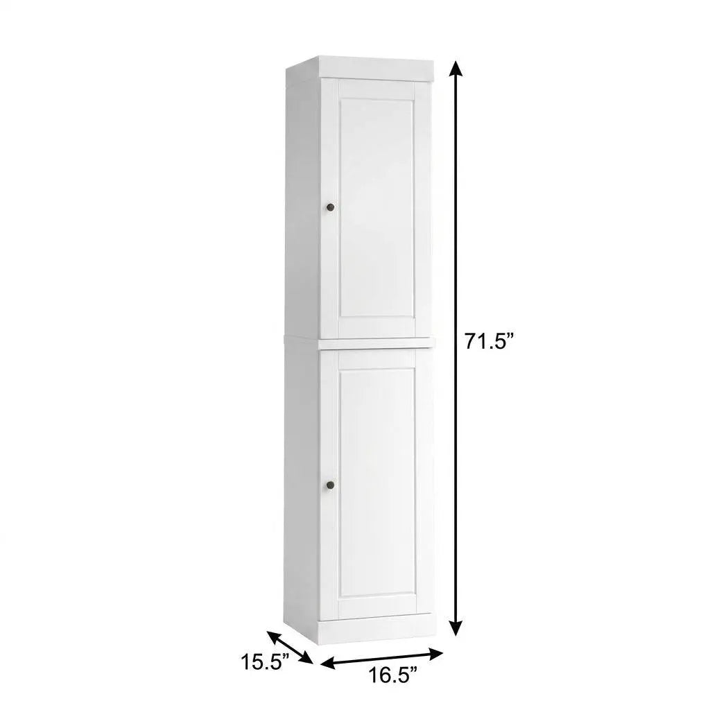 17" White Solid Wood Free Standing Double Door Linen Cabinet Homeroots Organization