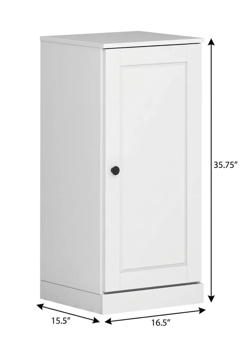 17" White Solid Wood Free Standing Single Door Linen Cabinet Homeroots Organization
